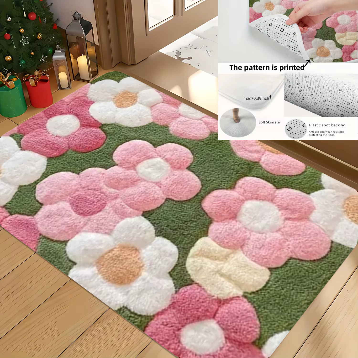 Tapis de bain floral vibrant – Tapis ultra doux, à séchage rapide et antidérapant pour salle de bain, cuisine et entrée, cadeau de pendaison de crémaillère idéal