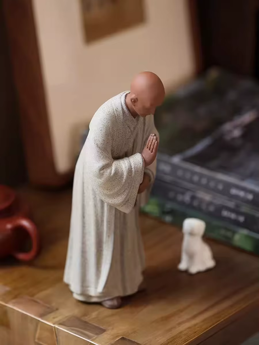 Sculpture de méditation Shami bouddhiste du petit moine Zen