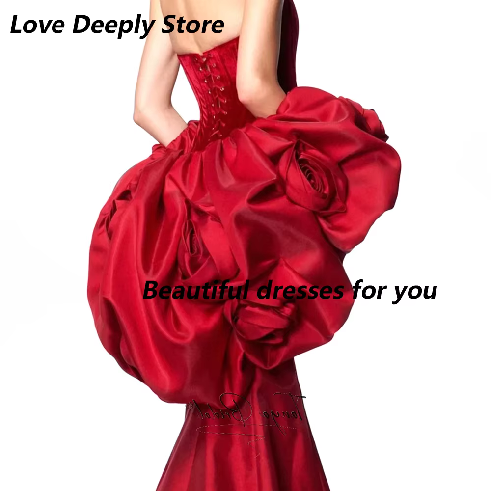 Robes de soirée rouges pour femmes, sexy, sans bretelles, longues, style sirène, dos nu, avec fleurs faites à la main, pour bal de promo et mariage, collection 2026