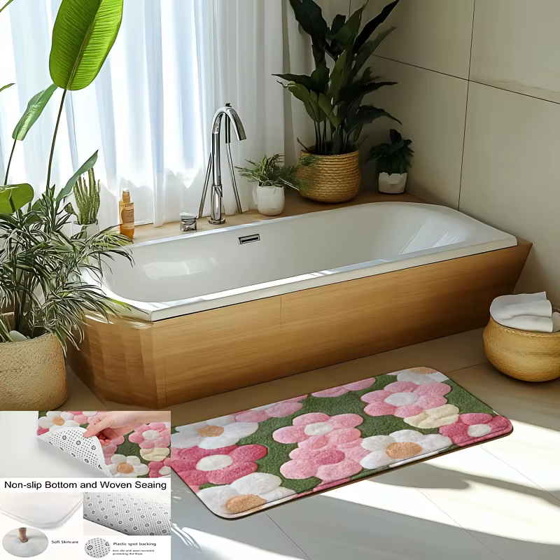 Tapis de bain floral vibrant – Tapis ultra doux, à séchage rapide et antidérapant pour salle de bain, cuisine et entrée, cadeau de pendaison de crémaillère idéal