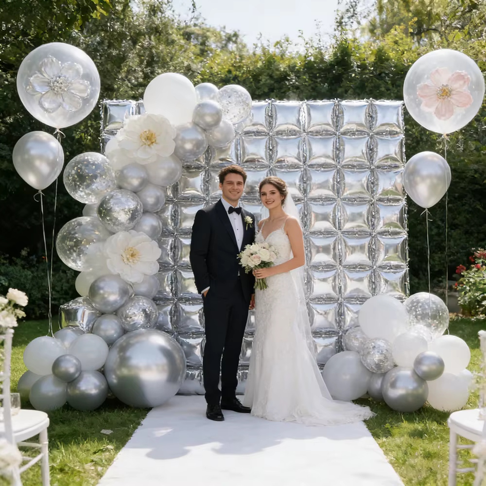 Mur de ballons carrés argentés pour décorations de mariage, fiançailles, thème glace, fête d'anniversaire, décoration de fête