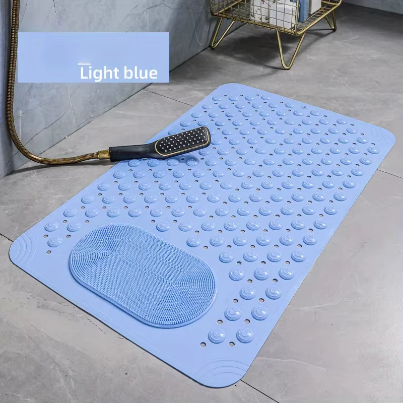 Tapis de bain antidérapant en PVC bleu clair - Tapis de sécurité rectangulaire pour douche et salle de bain avec picots de massage - 0,8 cm d'épaisseur, 2600 g/m², motif à pois