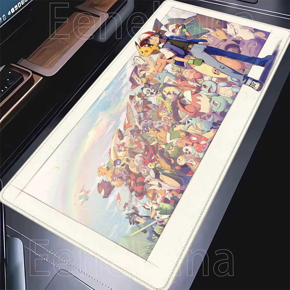 Tapis de souris Anime Pokemon Kawaii, pour clavier de PC, bureau, tapis de jeu mignon, impression HD, surjeté, base antidérapante, tapis de bureau XXL