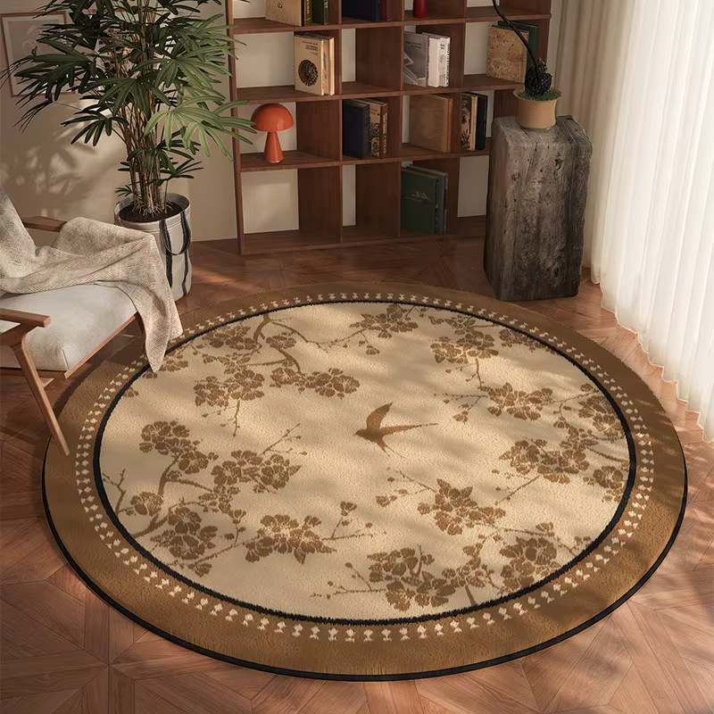 Tapis rond classique à damier noir et marron