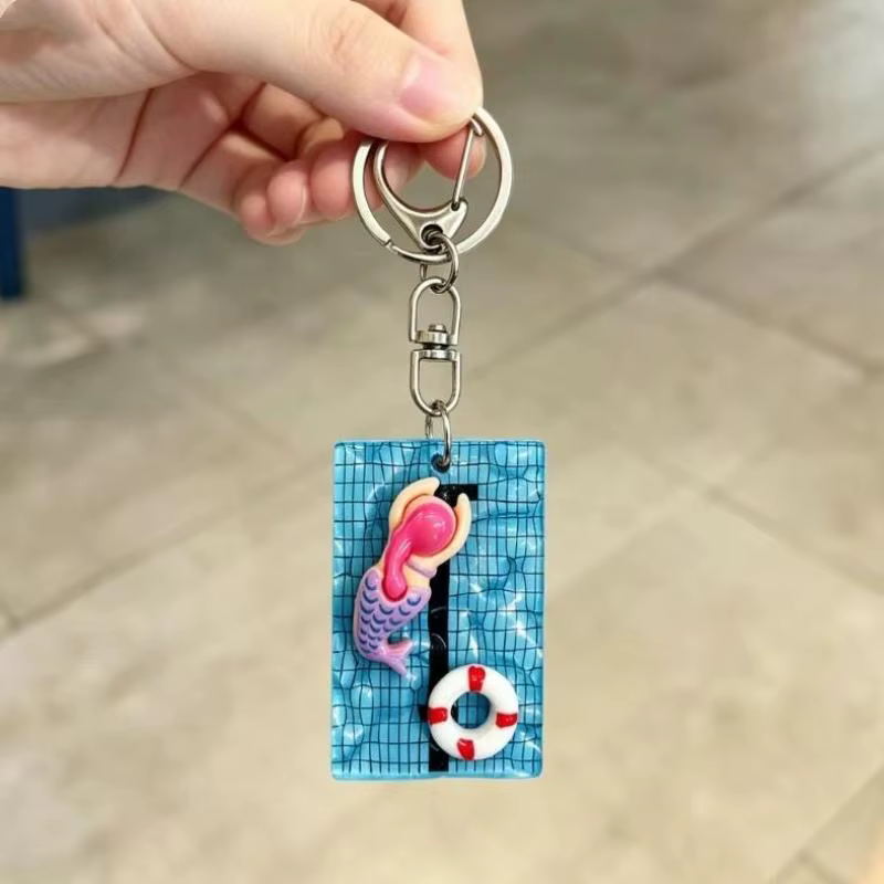 Porte-clés Fille Nageuse Mignonne de Dessin Animé, Pendentif de Natation Facile à Transporter, Accessoire Clé Thème Été pour le Voyage