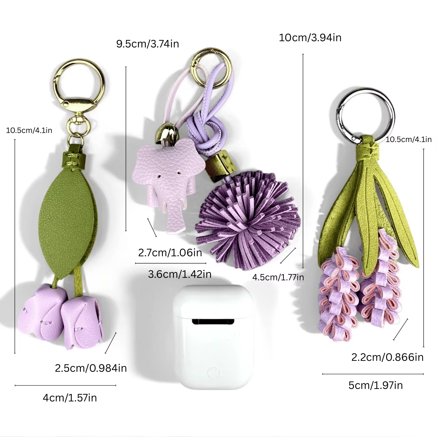 Ensemble de porte-clés et breloques Papillon et Fleur Violets, Accessoires de sac floraux en cuir PU mignons pour les amateurs de violettes / Fleurs réalistes / Excellent cadeau