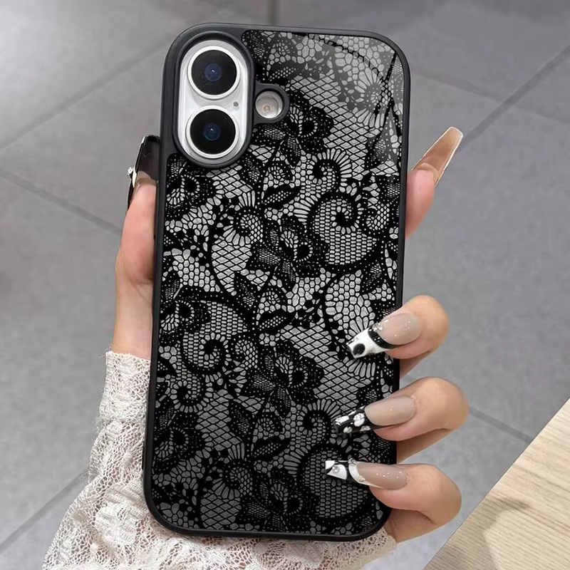 Coque en silicone à motif dentelle exquis pour iPhone 17 16 15 14 13 12 11 Pro Max, étui souple pour iPhone Air 16E 16 Plus XS X XR