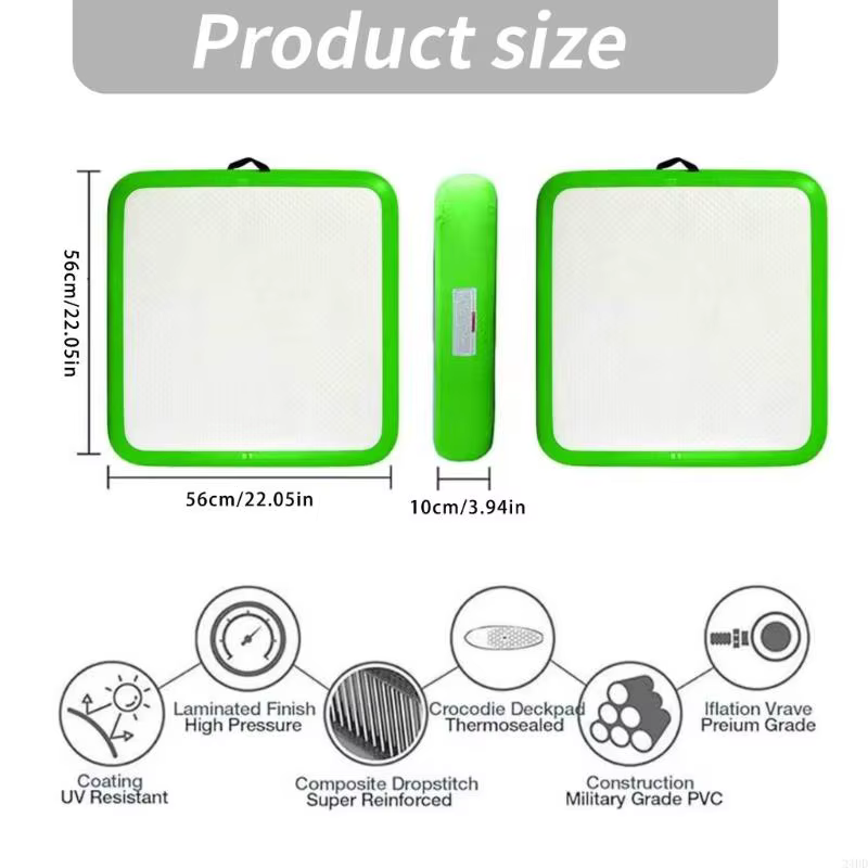 Tapis d'exercice gonflable pour étirements pratique coussin support carré en PVC 56x56x10 avec dessus texturé