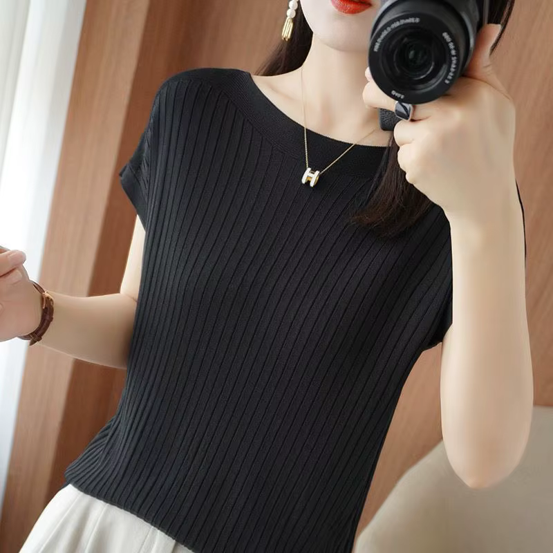 Vêtements pour femmes élégant tout-match couleur unie glace soie T-shirt 2023 été femme coréenne simplicité ample à manches courtes hauts