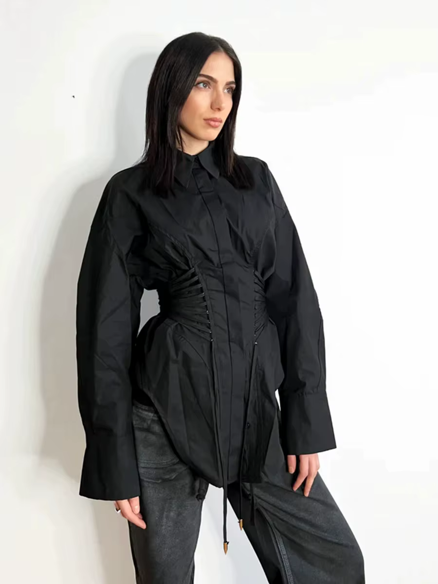 Chemise blanche à bretelles de taille pour femmes, Design de Niche, couleur unie, manches longues, haut féminin, nouvelle collection automne 2025 P4SQ