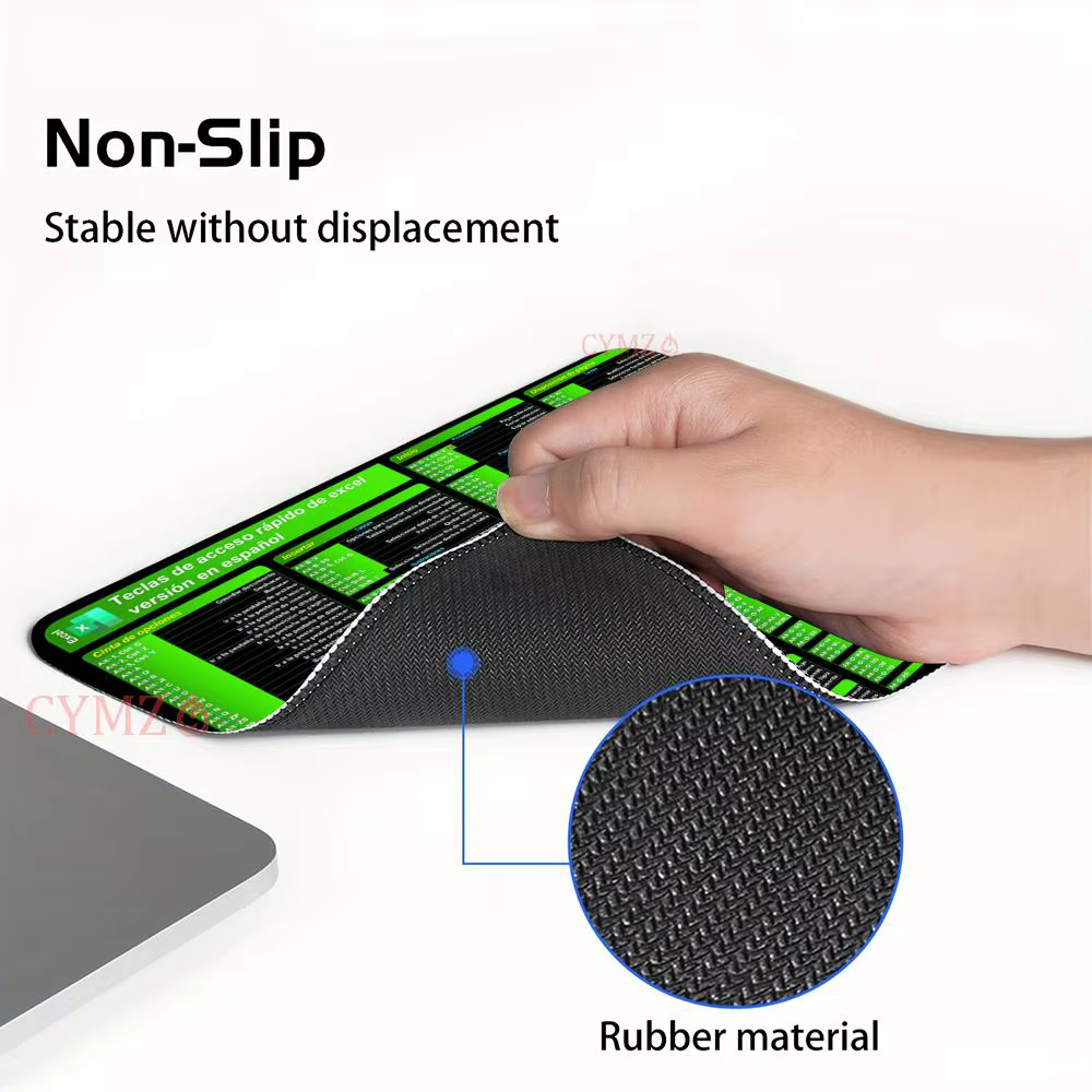 Tapis de Souris Compact pour Bureau avec Raccourcis Excel Espagnols, Accessoire de Bureau 29x25CM, Tapis de Table pour Ordinateur Portable, Antidérapant avec Bords Cousus