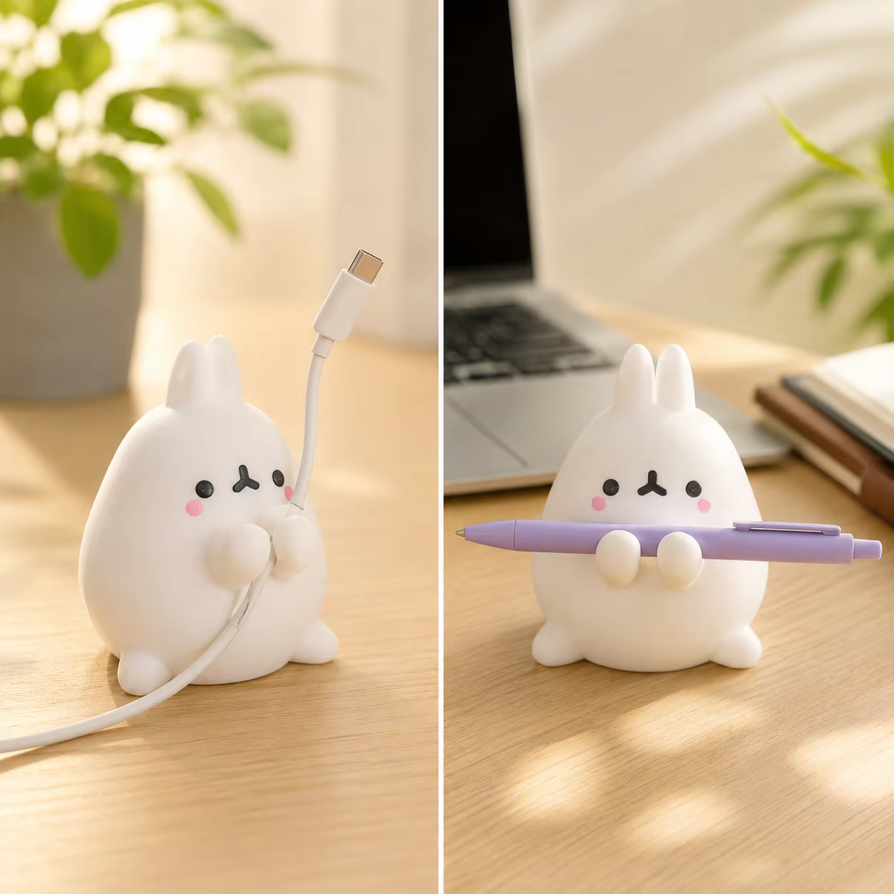 Accessoire fantaisie en forme de lapin, porte-stylo multifonctionnel et organisateur de câbles, décoration mignonne pour le bureau