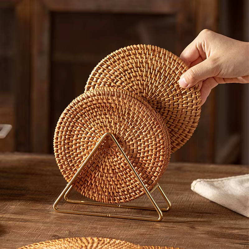 Tapis de Table en rotin fait à la main, napperon créatif pour Table à manger, bol, assiette, tapis isolant thermique, tapis antidérapant, Simple, à la mode
