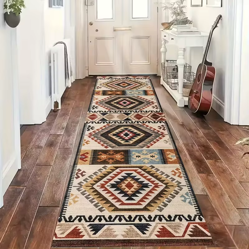 Tapis en molleton de corail à entretien facile, blocs de couleurs créatifs pour cuisine, couloir, buanderie, salle à manger, décoration
