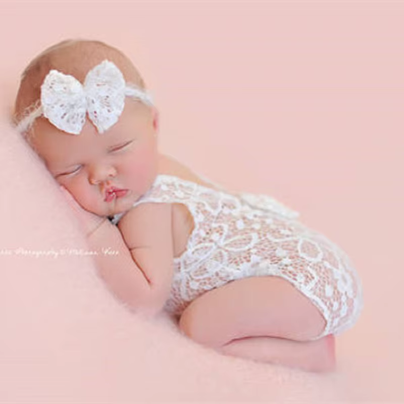Accessoires pour bébé fille, Costume de photographie, ensemble bandeau pour nouveau-né garçon, barboteuse en dentelle, vêtements féminins, Costume Photo, tenue Ropa Bebes