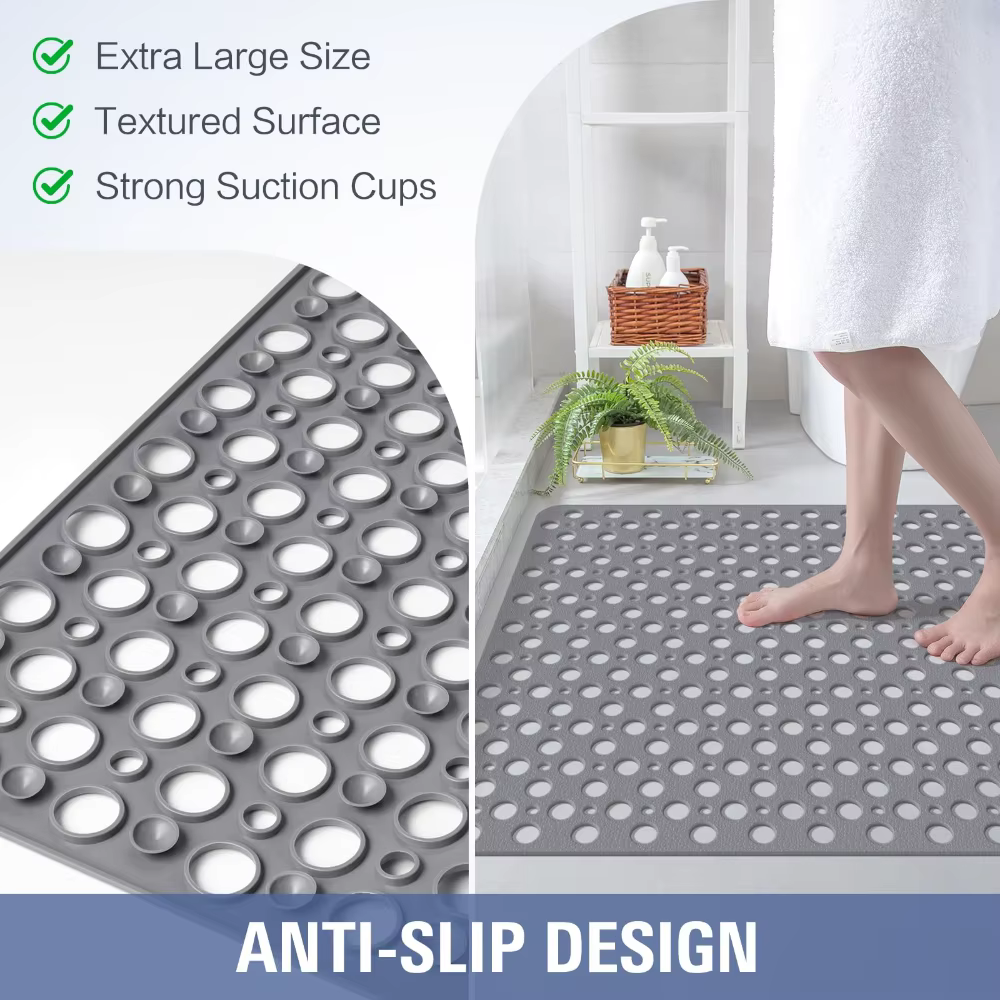 Tapis de bain antidérapant pour douche, tapis de sécurité antidérapant avec ventouses puissantes, trous de drainage rapides, lavable en machine pour personnes âgées