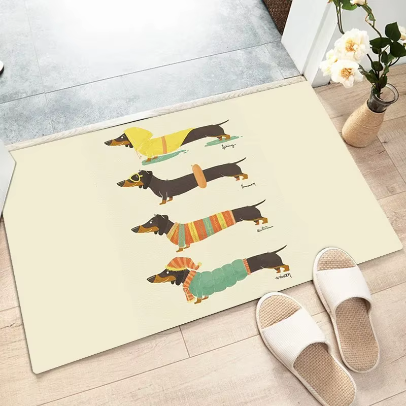 Tapis non ald à motif de chien mignon pour la décoration de la maison, la cuisine, le salon, la décoration de Noël, le sol, le teckel
