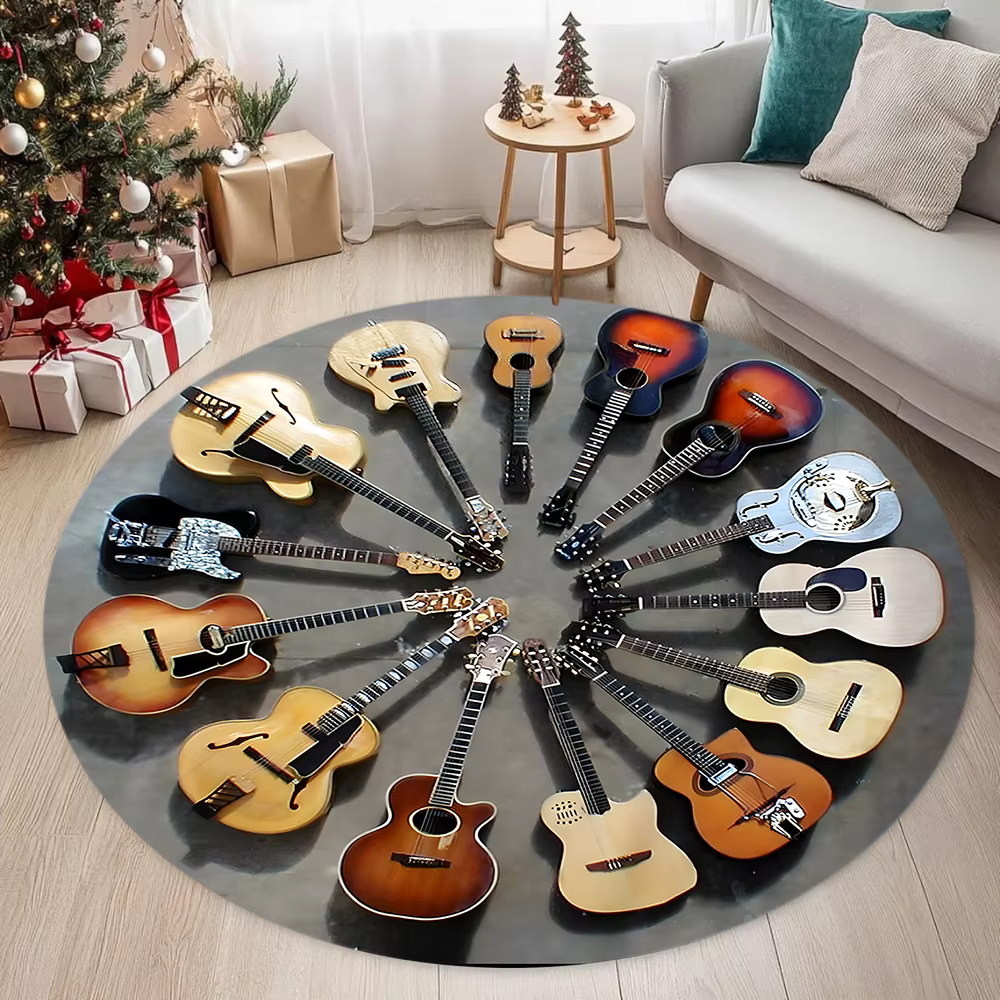 Tapis circulaire à motif de guitare basse, Style Rock de rue, pour passionnés de musique, décoration de salon et de chambre à coucher