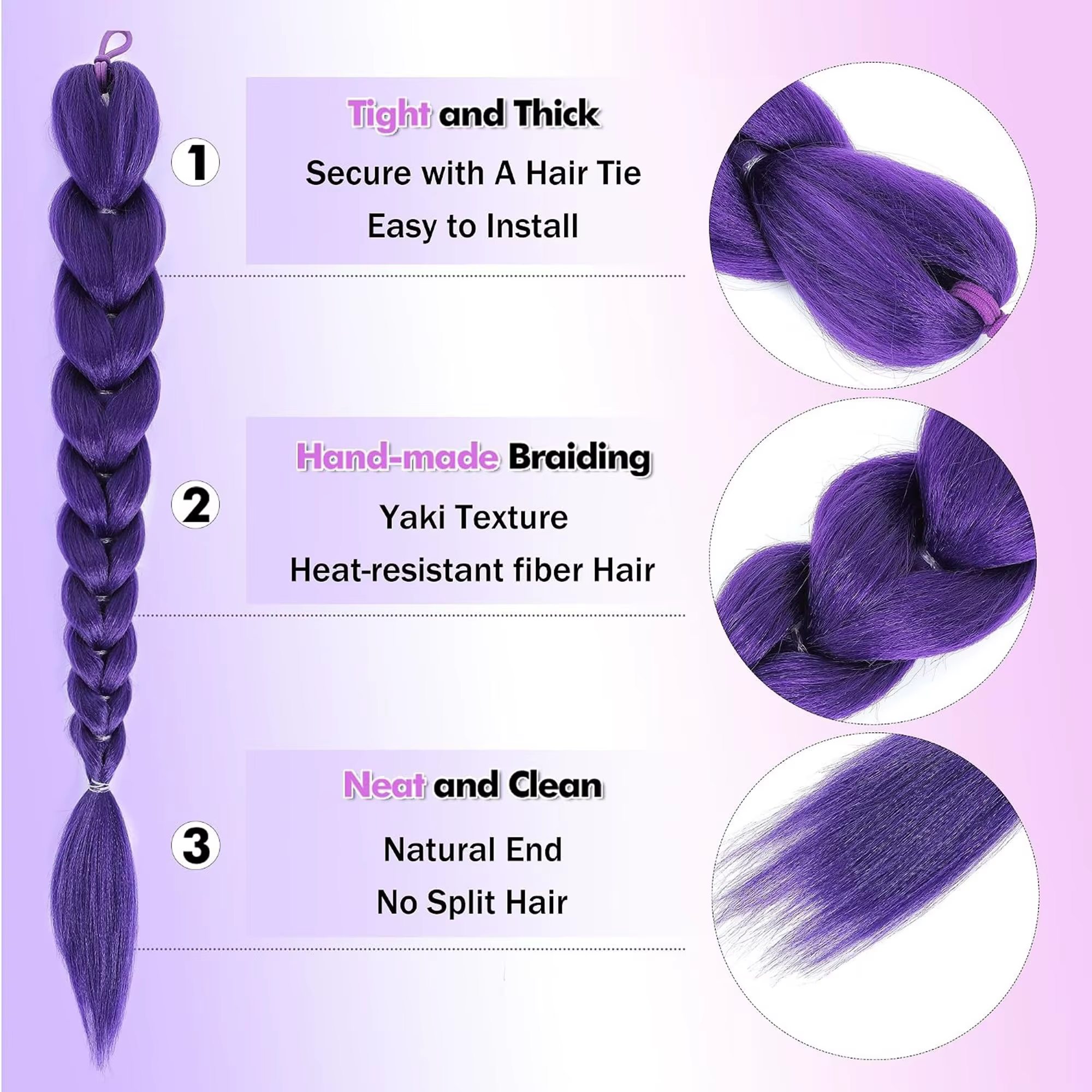 Queue de cheval tressée violette de 26 pouces à clipser, longue postiche pour cosplay, idéale pour les enfants et les filles à Halloween et Noël