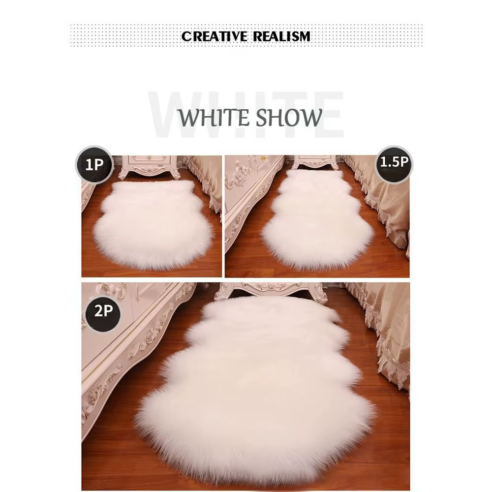 Tapis Shaggy Moelleux en Faux Peau de Mouton Artificielle, Tapis à Cheveux Longs, Laine Moelleuse, Polymères Doux, Décoration de Maison, Antidérapant pour Chambre à Coucher