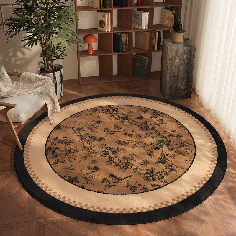 Tapis rond classique à damier noir et marron