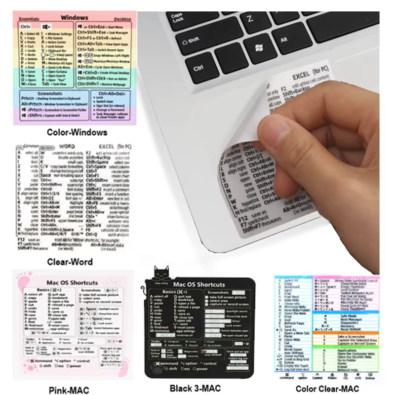 Autocollant de raccourci de clavier de référence HD pour ordinateur portable, autocollants de raccourci PS Excel pour Apple Mac Chromebook Windows Photoshop