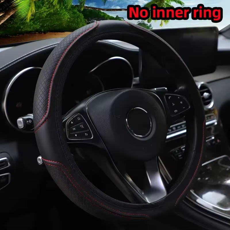 Housse de volant pour voiture de 14,5 à 15 pouces, pièces automobiles, cuir artificiel gaufré tridimensionnel, sans anneau intérieur