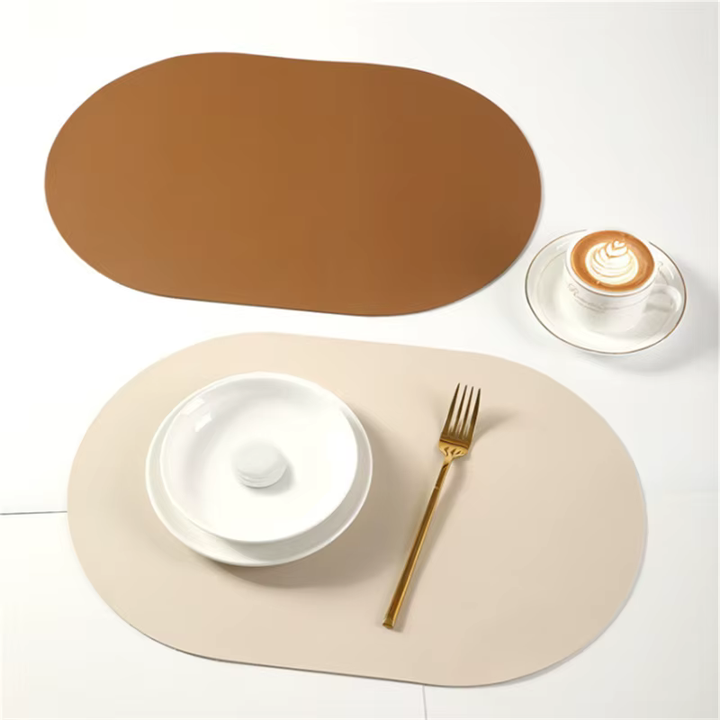 Set de table ovale en cuir PU couleur unie 30x45CM, style nordique, imperméable et résistant à l'huile, pour table à manger occidentale