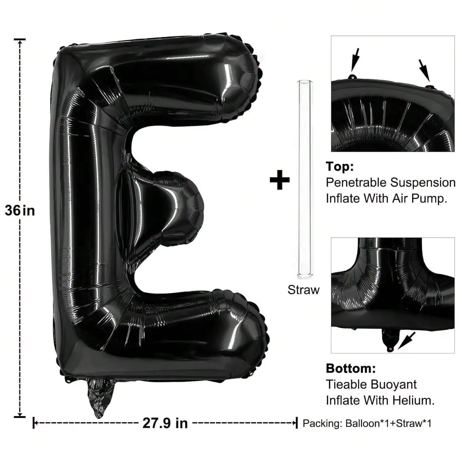 Grands ballons à lettres noires de 40 pouces, ballon à hélium en aluminium Jumbo Mylar de grande taille pour diverses célébrations et décorations de fêtes.