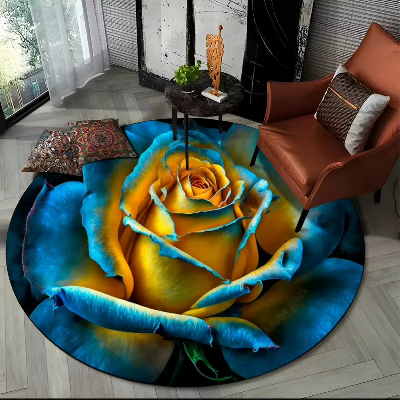 Tapis rond élégant à dégradé bleu jaune rose