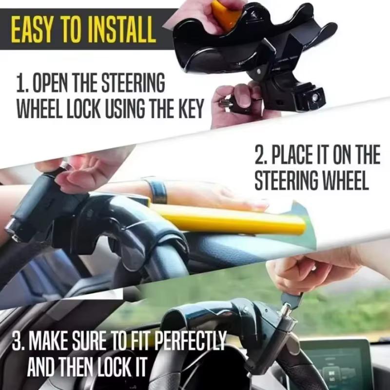 Verrou de volant de voiture universel avec 2 clés, sécurité de voiture, verrouillage rotatif en forme de T, antivol