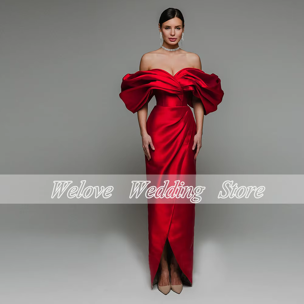 Robe De soirée rouge élégante pour mariée, longueur au sol, épaules dénudées, Corset De fête De mariage, sans manches, formelle, personnalisée