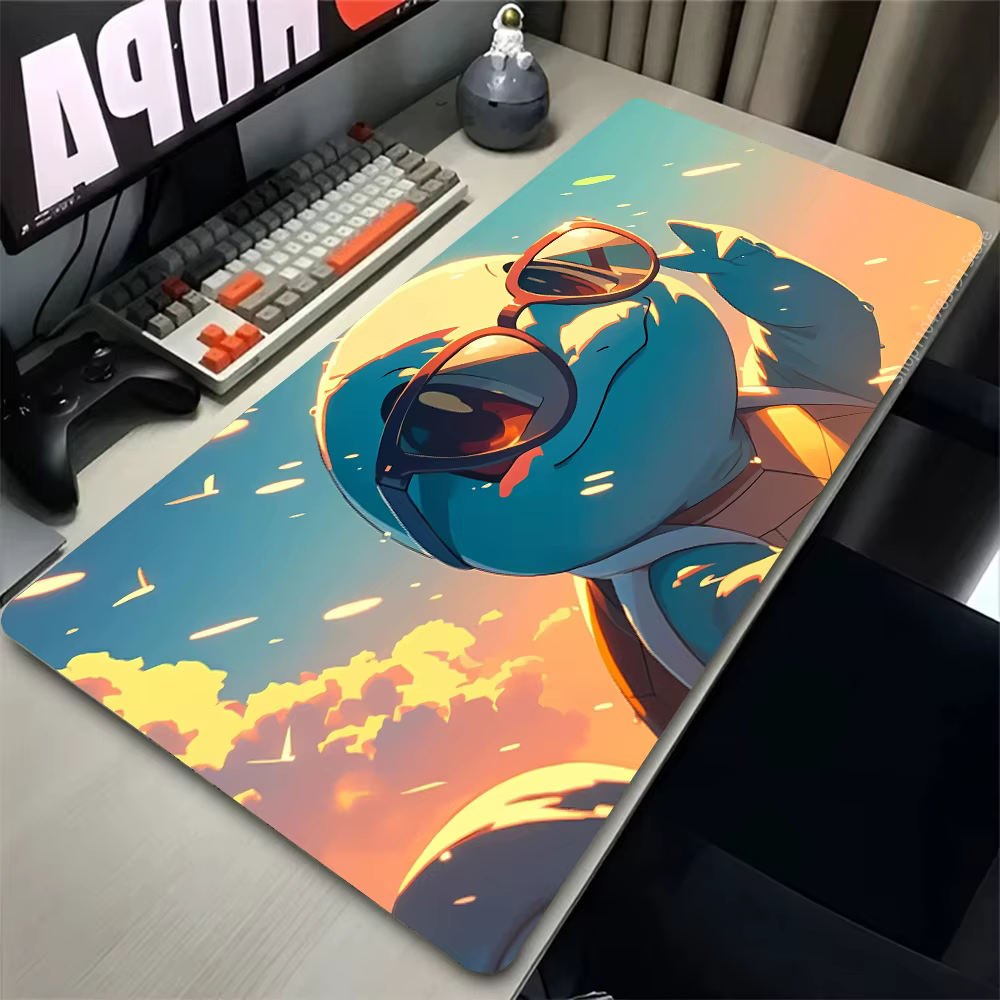Tapis de souris Gamer PC, grand tapis de bureau XXL 900x400, accessoires de jeu pour clavier, tapis de souris Anime P-Pokemons Squirtle