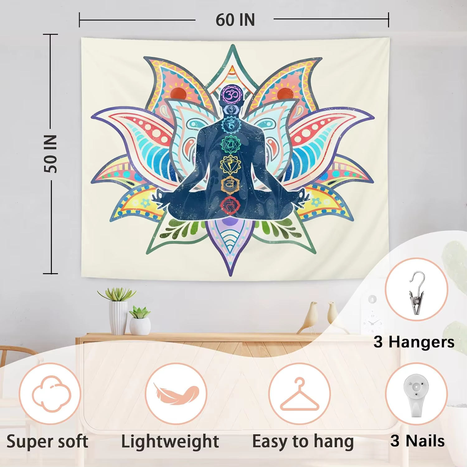Chakra Yoga méditation tapisserie murale Art spirituel Boho décor pleine conscience salle de pratique suspendu coloré Mandala Design