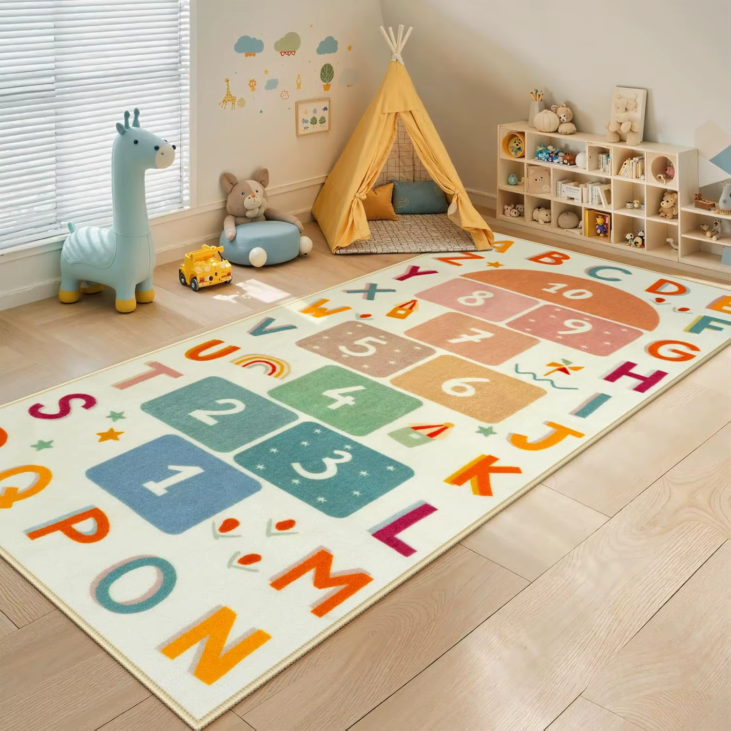 Tapis de jeu pour enfants lavable, coloré, avec lettres ABC et chiffres, tapis éducatif antidérapant pour salle de jeux, chambre et crèche