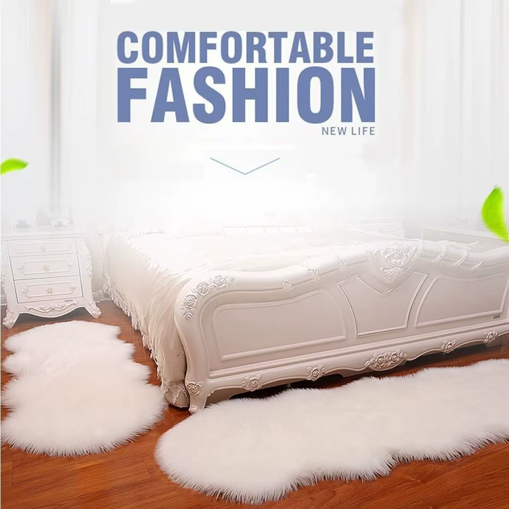 Tapis Shaggy Moelleux en Faux Peau de Mouton Artificielle, Tapis à Cheveux Longs, Laine Moelleuse, Polymères Doux, Décoration de Maison, Antidérapant pour Chambre à Coucher