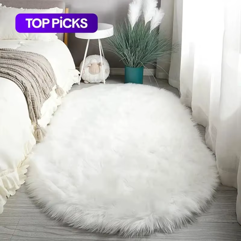 VIKAMA – tapis ovale en laine et soie de luxe léger, moelleux et doux, antidérapant, pour salon, chambre d'enfant, décoration de la maison
