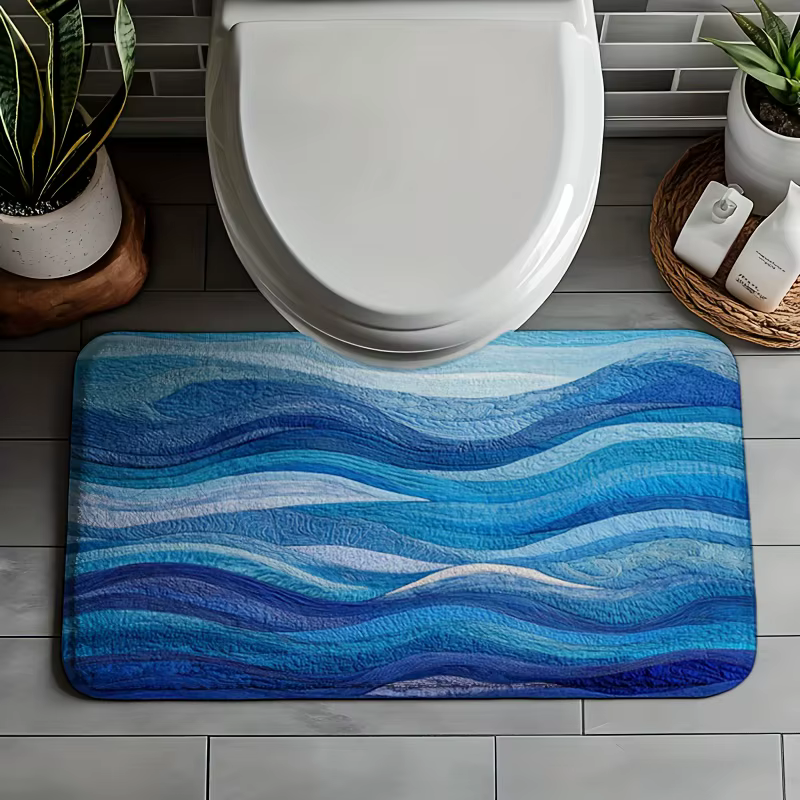 Tapis de bain à motif ondulé bleu riche, tapis antidérapant lavable en machine, idéal pour l'entrée de cuisine de salle de bain, cadeau de pendaison de crémaillère parfait